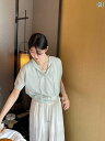 サマーニット レディース 半袖 おしゃれ Tシャツ ブルー フード パーカー 薄手 重ね着風 夏 涼しい 快適 ルーズ ゆったり ゆったり こなれ感