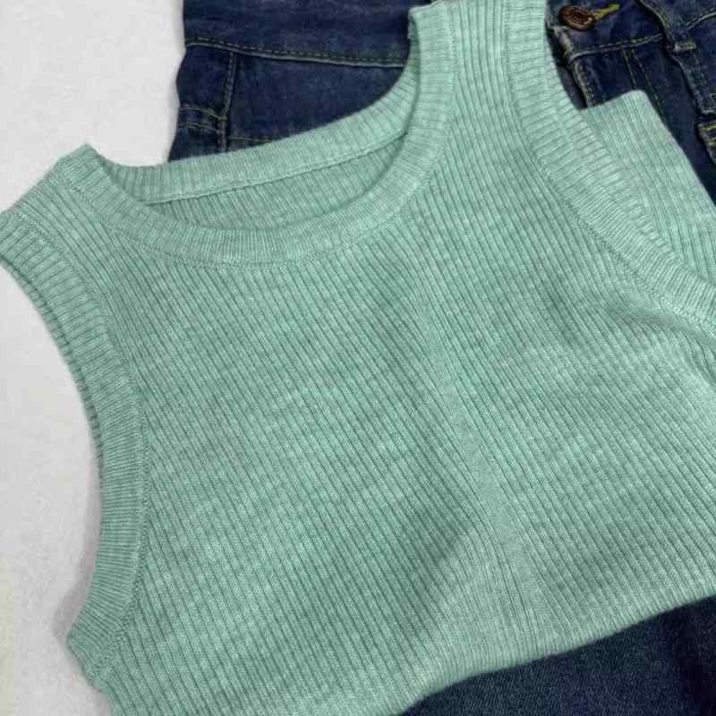 サマーニット ノースリーブ レディース おしゃれ タンクトップ リブ 薄手 涼しい 快適 夏 小胸 カバー シンプル トップス