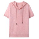 サマーニット レディース 半袖 おしゃれ Tシャツ フード パーカー 夏 薄手 ダイヤ柄 涼しい 快適