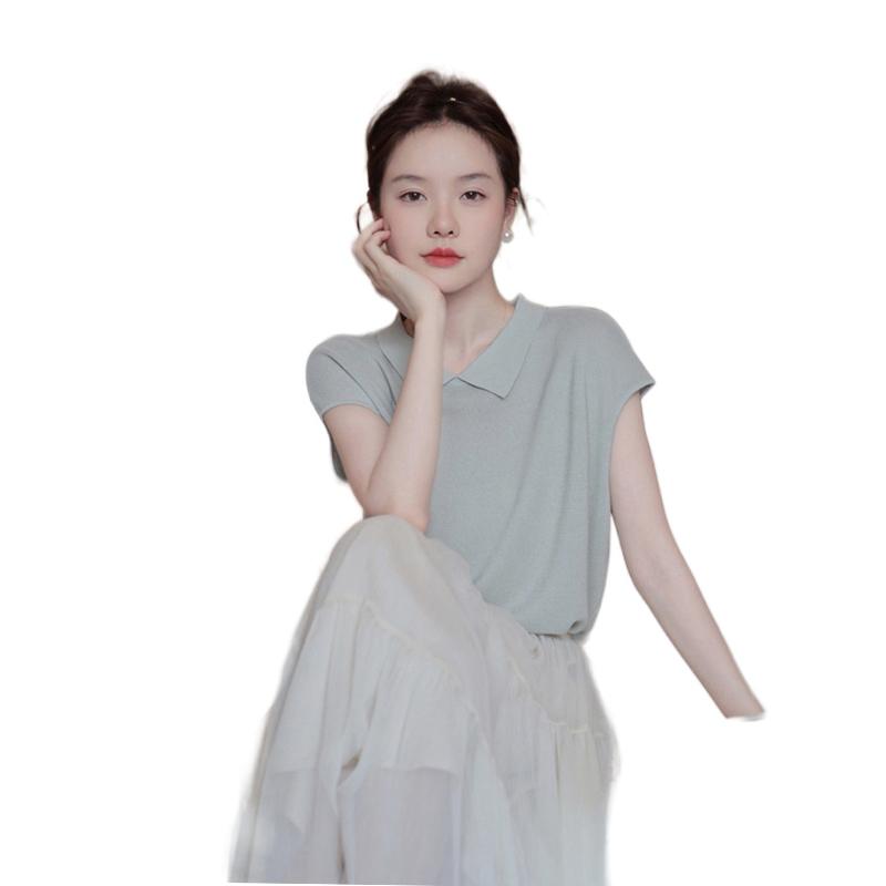 トップス レディース おしゃれ 半袖 ノースリーブ 薄手 涼しい 快適 ニット Tシャツ 無地 シンプル 夏 体型カバー 着やせ カジュアル