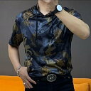 パーカー 夏 メンズ おしゃれ 迷彩柄 半袖 フード プルオーバー スリム カジュアル 風
