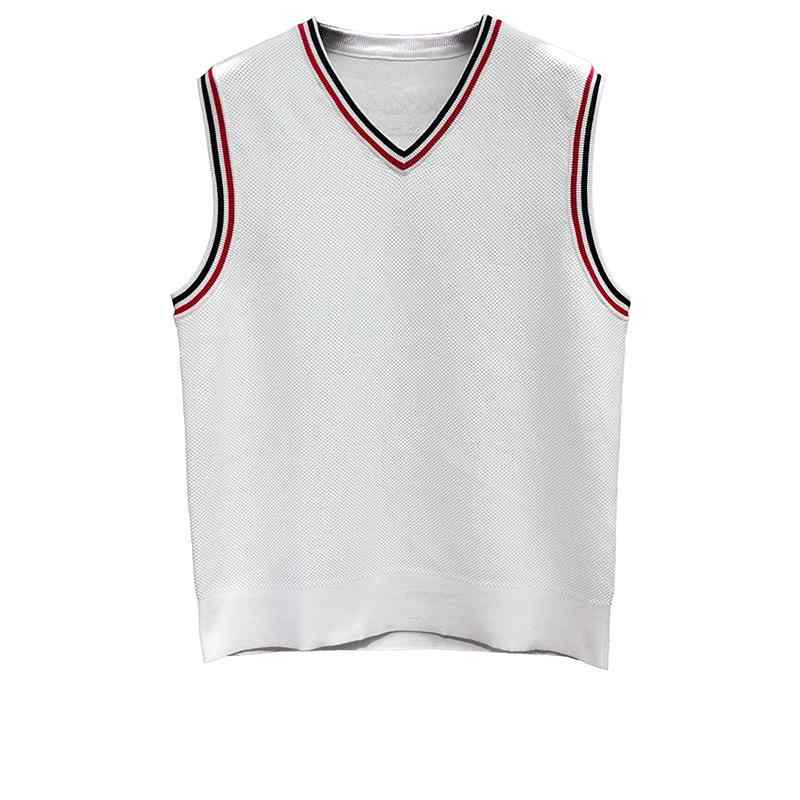 サマーニット メンズ おしゃれ ベスト レディース 春夏 ノースリーブ 菱形編み 白 Vネック カジュアル シンプル 重ね着