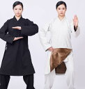 中国 民族衣装 道士 服 セットアップ 男女兼用 秋冬 トップス 中袍 長袖 斜め襟 パンツ ウエストゴム ポケット 裏起毛 厚手 暖かい ゆったり シンプル ...