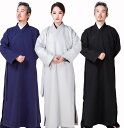中国 民族衣装 道士 服 男女兼用 秋冬 ローブ 長袍 長袖 斜め襟 裏起毛 厚手 暖かい ゆったり 武当 居士 シンプル 紺 黒 白 大きいサイズ