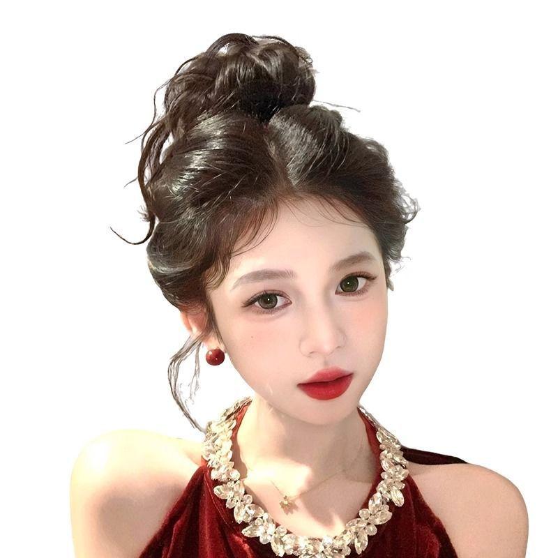 ウィッグ お団子 レディース おしゃれ ヘアアレンジ アクセサリー 弾性 ゴム 夏 お祭り 浴衣 まとめ髪 普段使い お出かけ レジャー 旅行 ふわふわ ナチュラル 黒 茶色