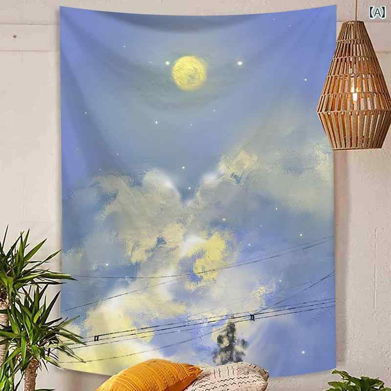 タペストリー 壁掛け おしゃれ 北欧 風景 寝室 装飾 布 癒し 油絵 背景 月 太陽 柔らかい リビング 大きいサイズ 縦型 フランネル レイアウト