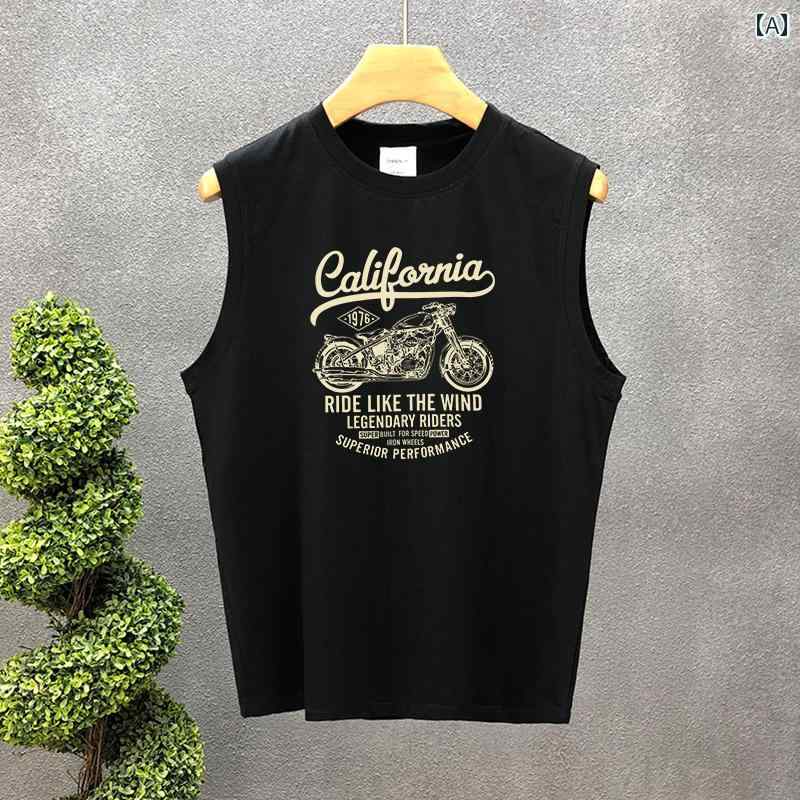 タンクトップ メンズ おしゃれ ノースリーブ 夏 ラウンドネック ラウンドネック プリント カジュアル スポーツ