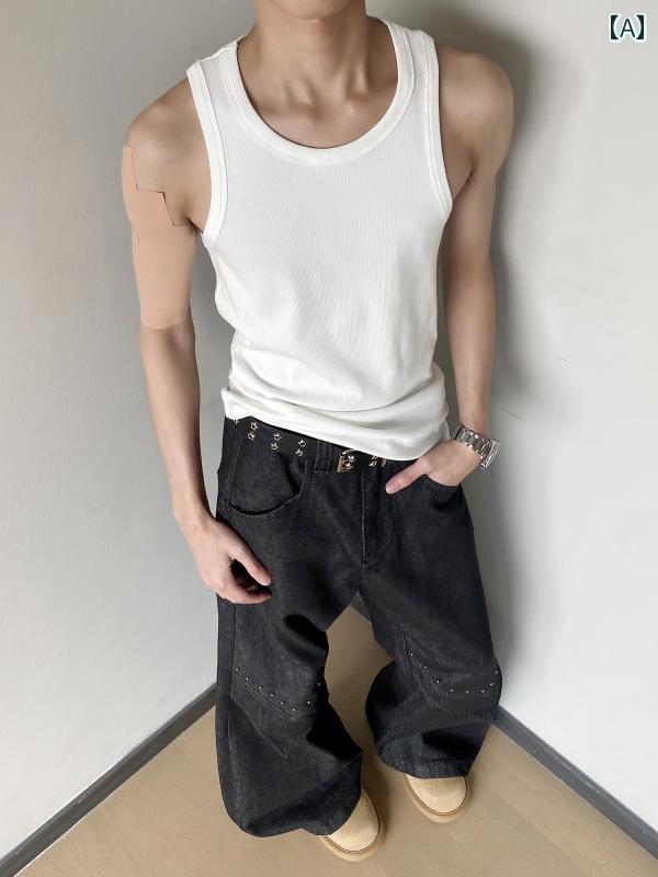 タンクトップ メンズ おしゃれ レディース ユニセックス 白 リブ スポーツ スリムフィット カジュアル アメリカン ノースリーブ