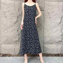 ワンピース レディース おしゃれ 春夏 小花柄 ノースリーブ キャミソール ゆったり フラワー プリント ロング