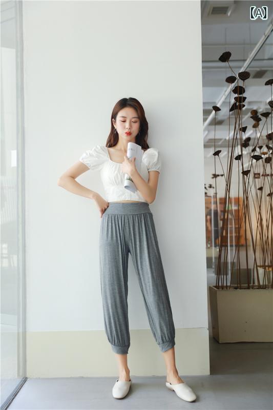 パンツ レディース 夏 モダール 七分丈 ワイド ゆったり ライト 灯籠パンツ ルームウェア 薄手 カジュ..