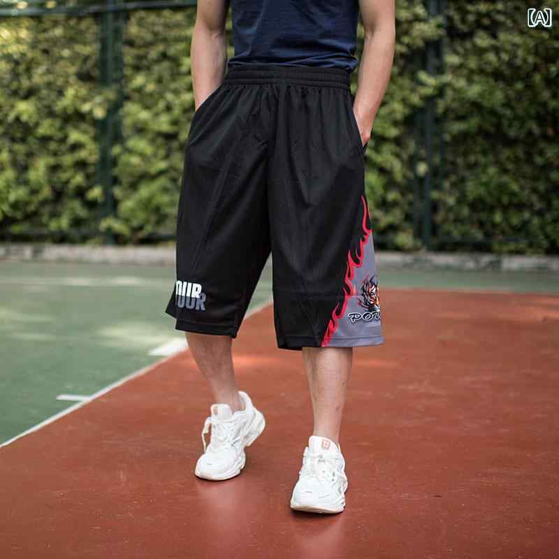 バスパン バスケ パンツ メンズ 練習 ウェア おしゃれ 大きいサイズ 7分丈 バスケット ストリート ヒップホップ スポーツ トレーニング 夏 弾力 学生 オーバーサイズ