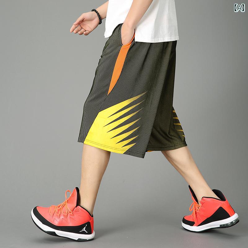 バスパン バスケ パンツ メンズ 練習 ウェア おしゃれ バスケット 夏 薄手 ビッグシルエット 七分丈 スポーツ カジュアル 大きいサイズ トレーニング 涼しい