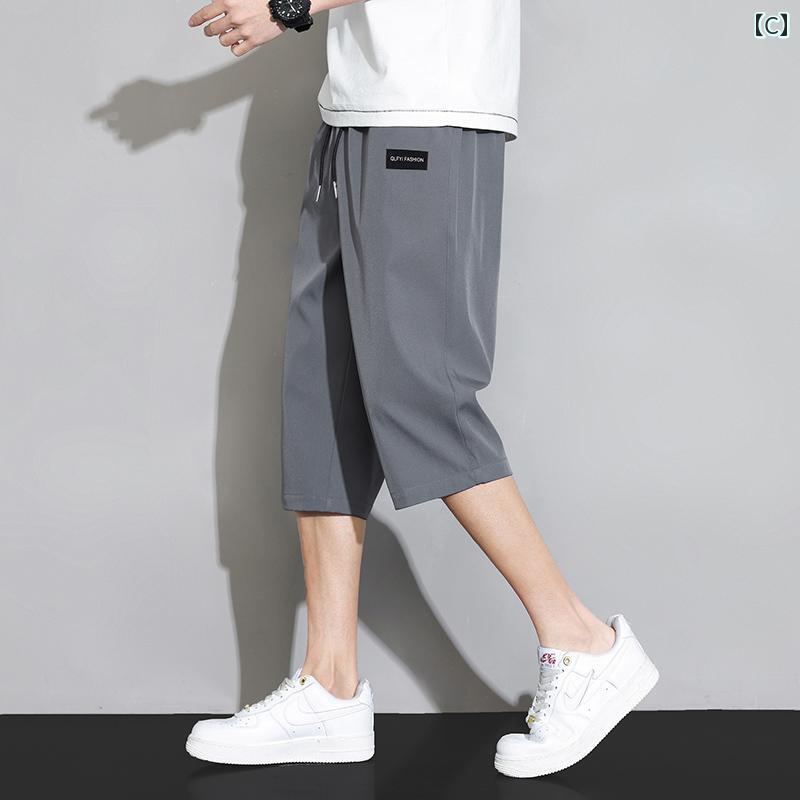フロントップ楽天市場店のスポーツ ハーフパンツ おしゃれ 7分丈 メンズ 夏 薄手 ワイド 涼しい 快適 速乾 ランニング ラッシュガード ファスナーポケット カジュアル｜アングル3