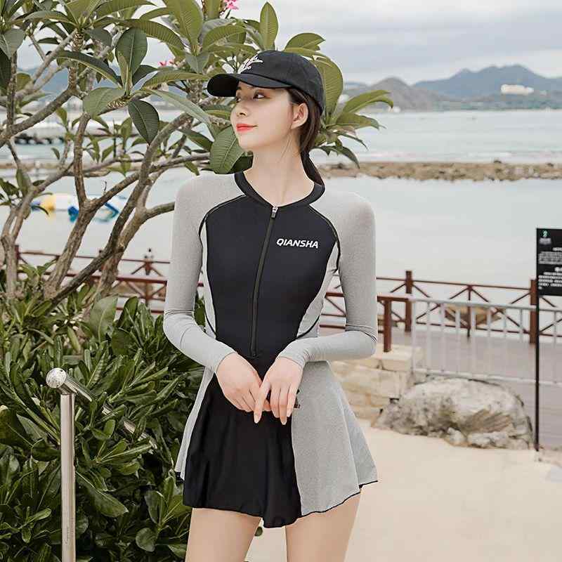 水着 レディース 夏 日焼け対策 長袖 体型カバー セパレート スイムウェア スカート 大きいサイズ 海 プール 温泉 シンプル おしゃれ 黒 赤 グレー