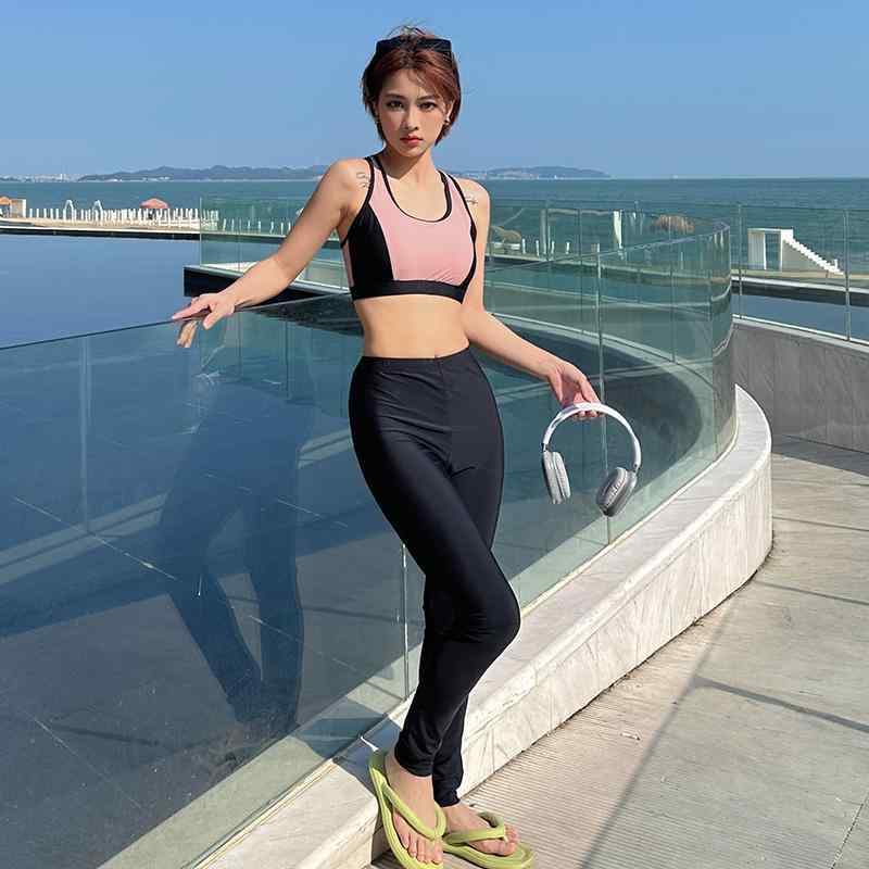 水着 レディース 夏 日焼け対策 長袖 体型カバー セパレート セットアップ スイムウェア ジップアップ ラッシュガード タンキニ 大きいサイズ 海 プール 温泉 シンプル スポーティ ピンク ベージュ 英字(4.0)