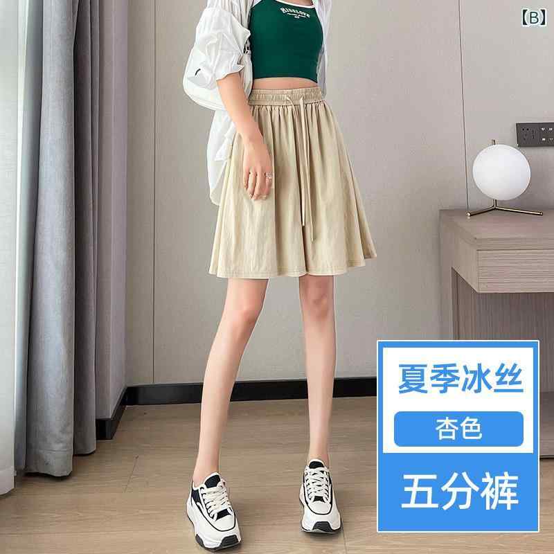 フロントップ楽天市場店のキュロット パンツ レディース 夏 薄手 涼しい 快適 スカート風 5分丈 ワイド ゆったり ハイウエスト ドレープ カジュアル ショートパンツ｜アングル2