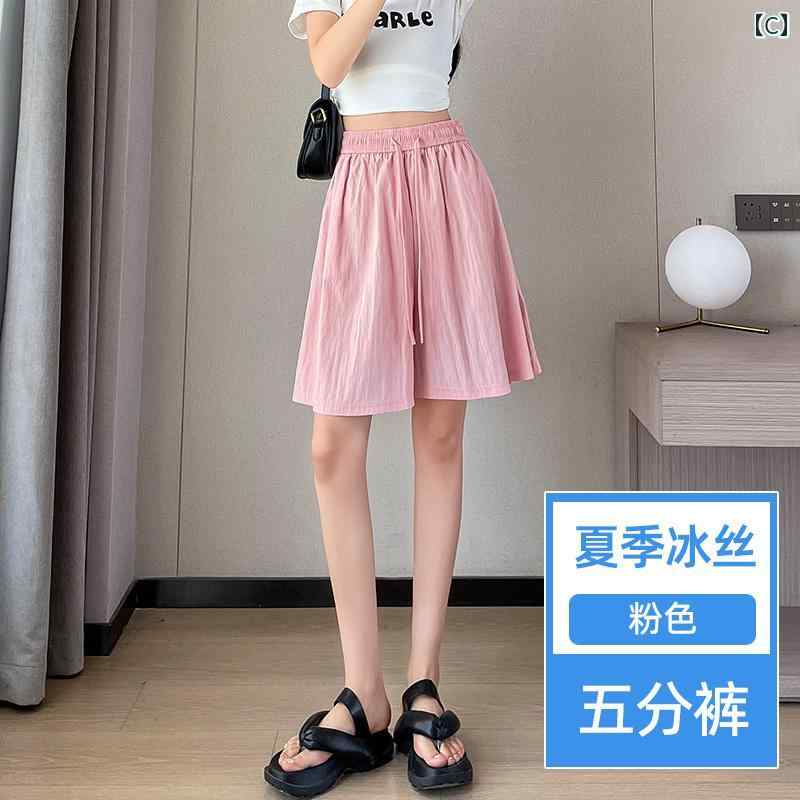 フロントップ楽天市場店のキュロット パンツ レディース 夏 薄手 涼しい 快適 スカート風 5分丈 ワイド ゆったり ハイウエスト ドレープ カジュアル ショートパンツ｜アングル3