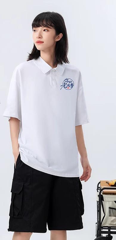 ポロシャツ ユニセックス 夏 半袖 トップス ペアルック 同窓生 ユニフォーム 記念 大きいサイズ ゆったり お揃い プリント 個性的 カジュアル 白 漢字