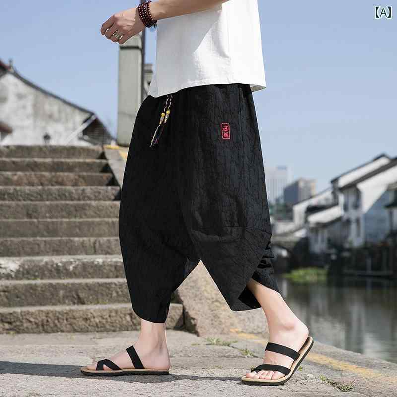 バルーンパンツ メンズ おしゃれ ボトムス ハーレム 中国風 刺繍 ランタン 七分丈 中国風 亀裂模様 ワ..