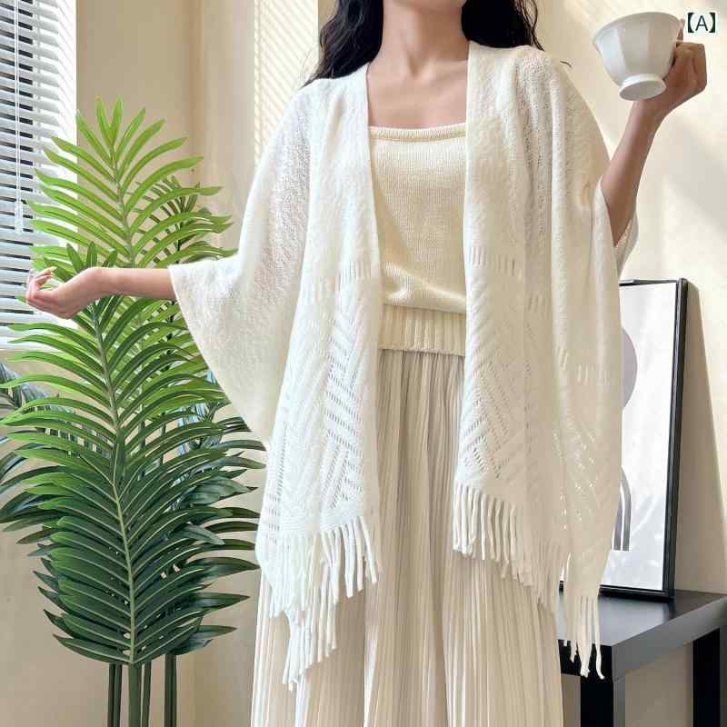 ショール レディース 白 薄手 夏 フリンジ ストール ケープ チャイナ風 鎖空 オフィス 冷房対策 ショール