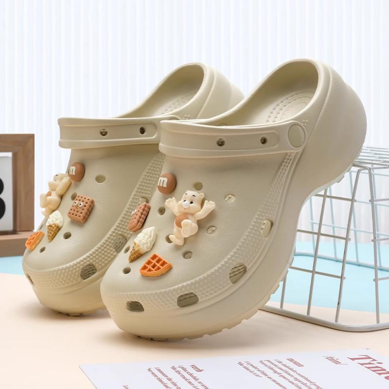 evaサンダル レディース 夏 穴あき 厚底 滑り止め スリッパ 外履き キラキラ 装飾 レジャー 海 プール リゾート シンプル カジュアル 黒 白 カーキ クマ ヒトデ 無地