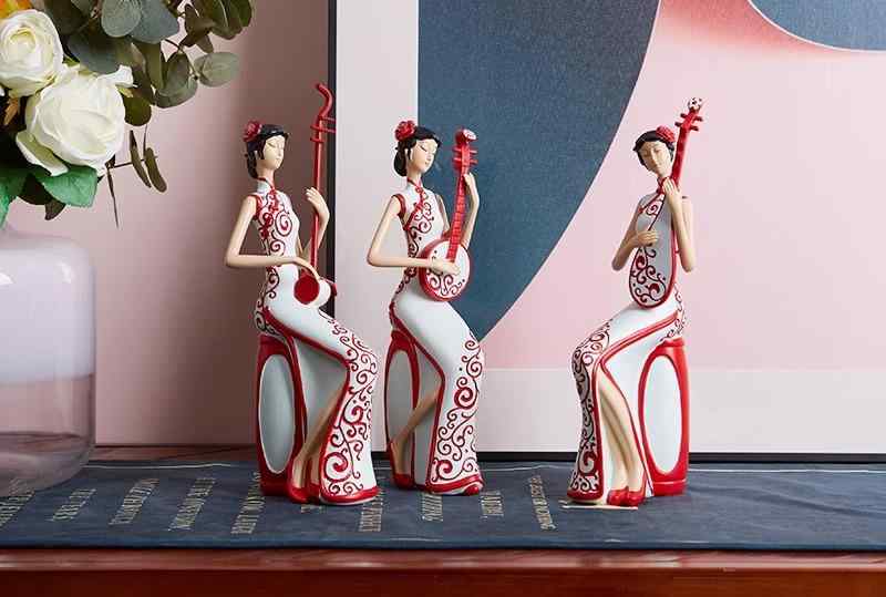 音楽 置物 楽器 琵琶レトロ おしゃれ 中国風 チャイナ服 女性 インテリア オブジェ リビング オフィス ..