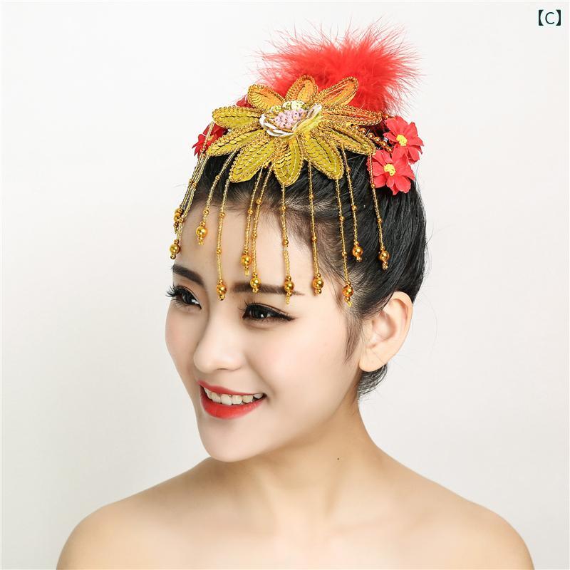 フロントップ楽天市場店のヘッドドレス ダンス 衣装 ラテン モダン パフォーマンス 花 白 赤 ピンク ふわふわ アクセサリー キッズ レディース キラキラ 民族 パーティー｜アングル3