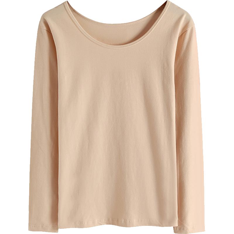 Long-Sleeved - インナー レディース 秋冬 長袖 薄手 フィット シンプル トップス 大きいサイズ ルームウェア 体型カバー 綿 保温 暖かい 着やせ