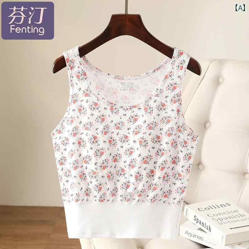 Tank Tops - 婦人シニア ノースリーブ 下着 快適 肌着 おしゃれ タンクトップ レディース 夏 薄手 大きいサイズ 綿 パッド 花柄 ノンワイヤー 涼しい ルームウェア