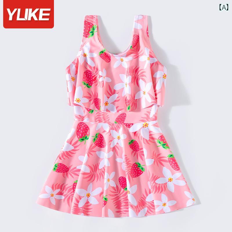 水着 女の子 キッズ 大きいサイズ ビーチ プール 旅行 速乾 ワンピース インナーパンツ セット 帽子 ゴーグル 袋 アームリング かわいい ピンク イチゴ