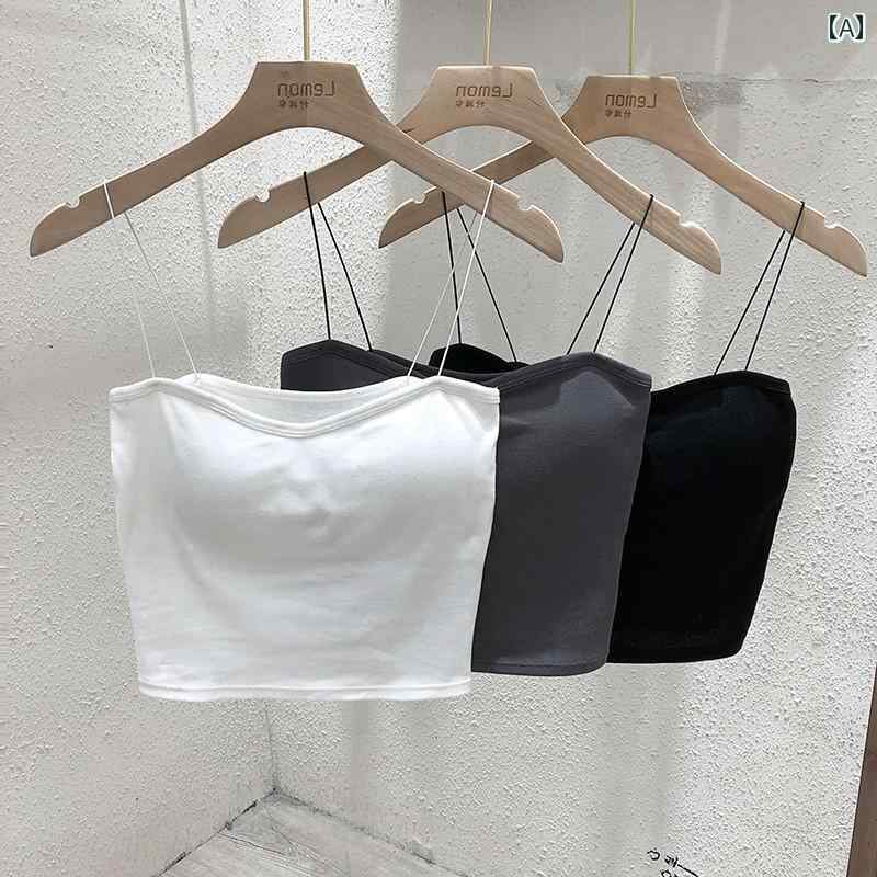 キャミソール レディース おしゃれ 細ストラップ 美背 カップ ショート丈 春 インナー トップス 白 シンプル 無地