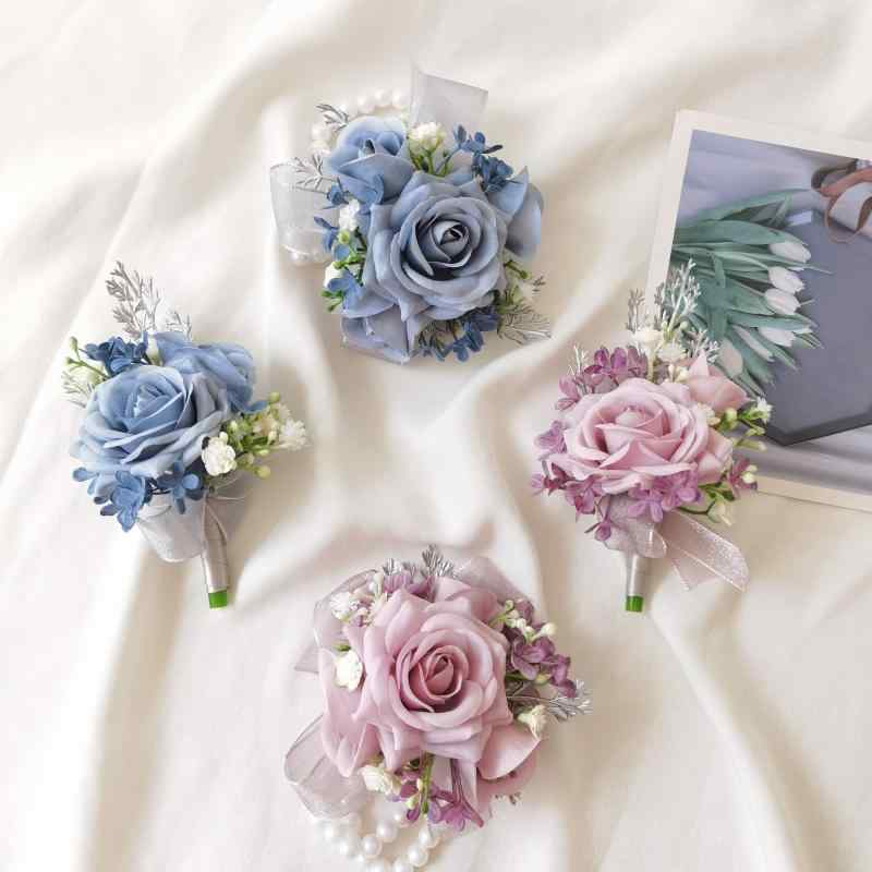 コサージュ バラ 花 かわいい ブローチ ブレスレット アクセサリー フォーマル 結婚式 入学 卒業 入園 卒園 パーティー ドレス パール ビーズ 装飾 襟 写真 撮影 花嫁 花婿 ピンク 青