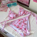 水着 レディース 大人 セット ビキニ セパレート ショートパンツ カバーアップ 羽織 長袖 日焼け防止 夏 ビーチ 旅行 リゾート かわいい さくらんぼ ピンク
