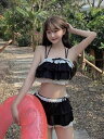 水着 レディース セパレート ビキニ 大人 フェミニン 夏 プール ビーチ リゾート 旅行 上下セット チューブトップ フリル レース リボン おしゃれ ピンク 黒