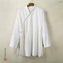 甚平風 道士服 レトロ メンズ 大人 大きいサイズ ゆったり トップス 長袖 斜め襟 紐 ボタン スリット シンプル 無地 紺 黒 カーキ