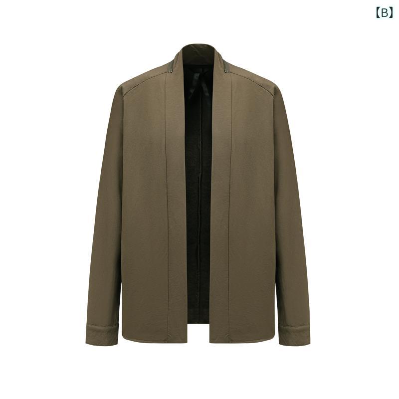 ジャケット メンズ 大人 チャイナ風 ゆったり アウトドア 普段使い 長袖 羽織り 防水 カジュアル シンプル 無地 おしゃれ 黒 緑