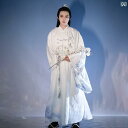 中国 衣装 漢服 大人 メンズ チャイナ風 セット ロング ローブ ケープ インナー パンツ 厚手 暖かい 防寒 大きいサイズ ゆったり 葉模様 白