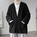 甚平風 羽織 大人 メンズ 大きいサイズ ゆったり 長袖 紐 ボタン ポケット コーデュロイ 春秋 カジュアル シンプル 無地 おしゃれ カーキ 黒 赤