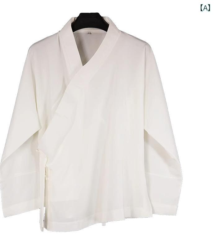 中国 衣装 道士服 大人 レディース メンズ 大きいサイズ 上下セット 斜め襟 紐 長袖 ロングパンツ 帽子 面ファスナー 通気性 シンプル 無地 白 黒 紺 2