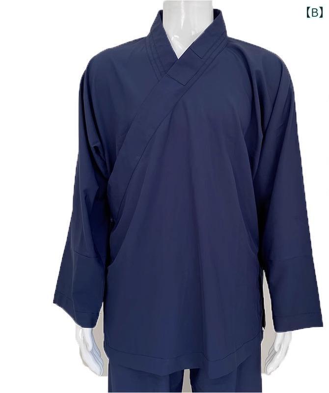 中国 衣装 道士服 大人 レディース メンズ 大きいサイズ 上下セット 斜め襟 紐 長袖 ロングパンツ 帽子 面ファスナー 通気性 シンプル 無地 白 黒 紺 3