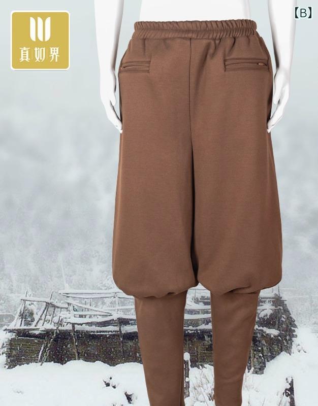 僧侶 衣装 チャイナ風 道士服 大人 メンズ レディース 大きいサイズ ゆったり 5分丈パンツ ウエストゴム 冬 暖かい 厚手 防寒 綿 無地 グレー 黄 青 2