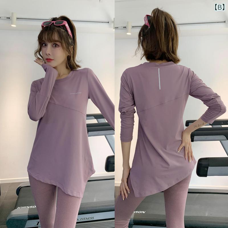 Tシャツ レディース 長袖 スポーツ ランニング ジム ヨガ 吸汗 速乾 ゆったり 不規則 透け感