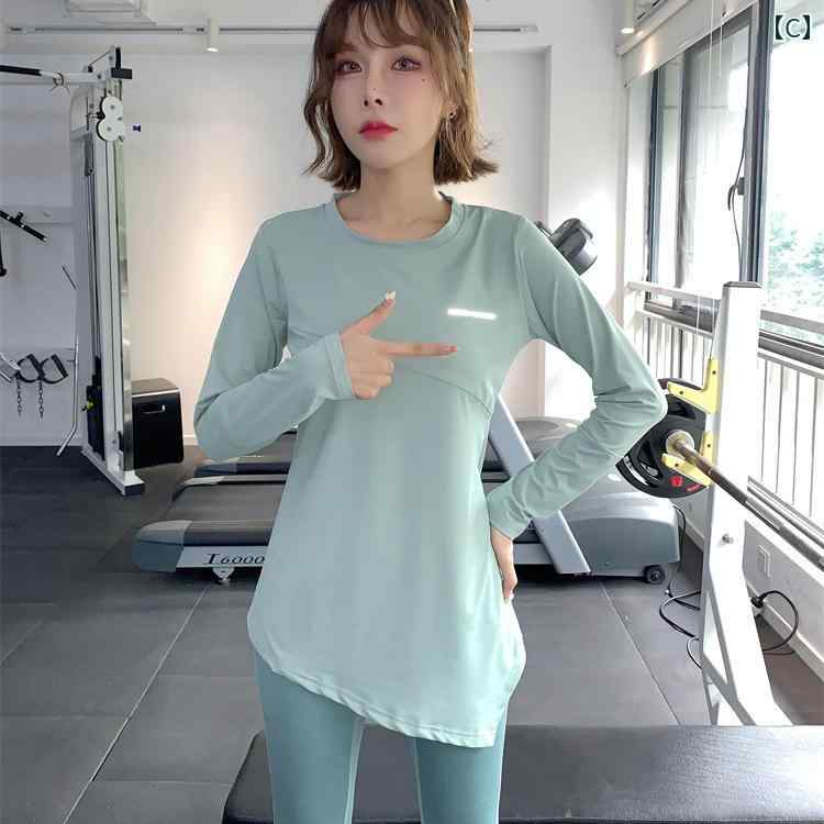Tシャツ レディース 長袖 スポーツ ランニング ジム ヨガ 吸汗 速乾 ゆったり 不規則 透け感
