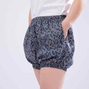 かぼちゃパンツ ショートパンツ レディース ランタン型 ワイド 涼しい 快適 夏 インド風 小象 柄 ポリエステル 桃皮 起毛 ウエストゴム ルームウェア
