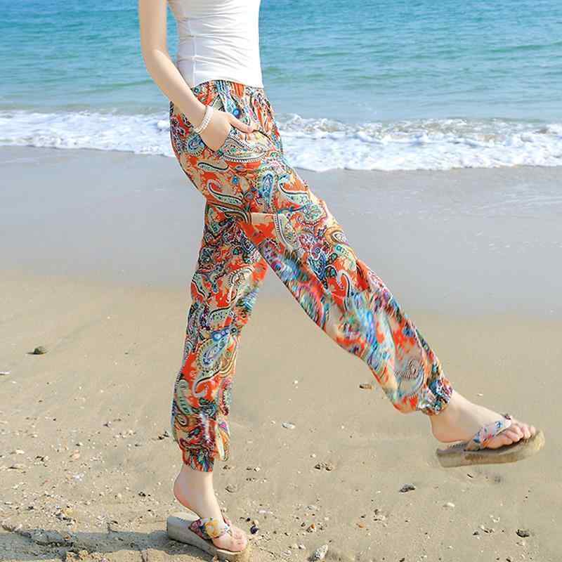 バルーンパンツ レディース おしゃれ 快適 長ズボン ボヘミアン サマー 九分丈 ランタンスリーブ スリム ビーチ リゾート カジュアル 体型カバー