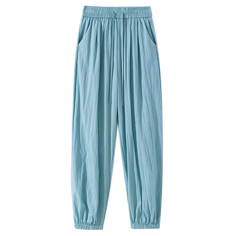バルーンパンツ レディース おしゃれ 快適 長ズボン ブルー 涼しい 速乾 ランタンスリーブ 裾ゴム ハーレム ゆったり 韓国 カジュアル 夏 海 ビーチ