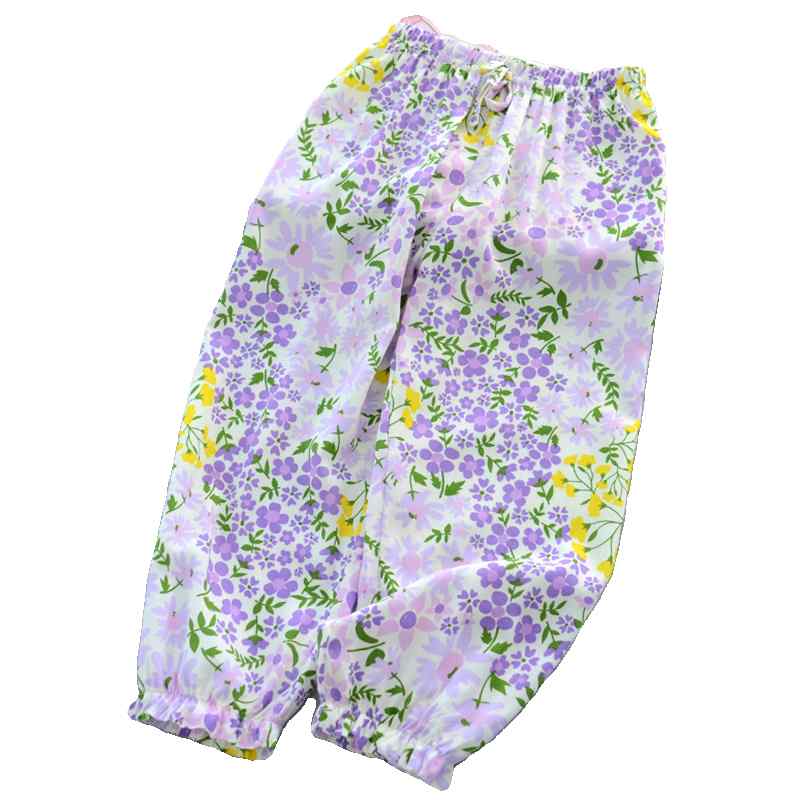 バルーンパンツ 女の子 キッズ おしゃれ 快適 長ズボン 夏 蚊よけ 綿混紡 ランタンスリーブ 花柄 涼し..