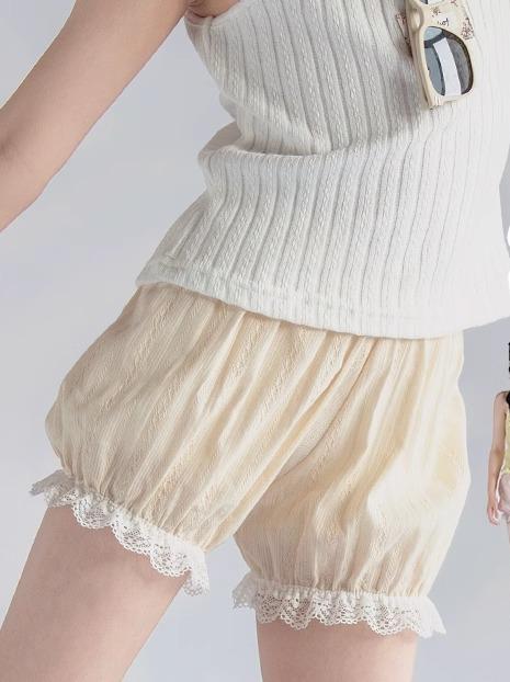 かぼちゃパンツ キッズ 女の子 綿 夏 薄手 ランタン ショート レース つぼみ プリンセス ロリータ ルームウェア 3分丈