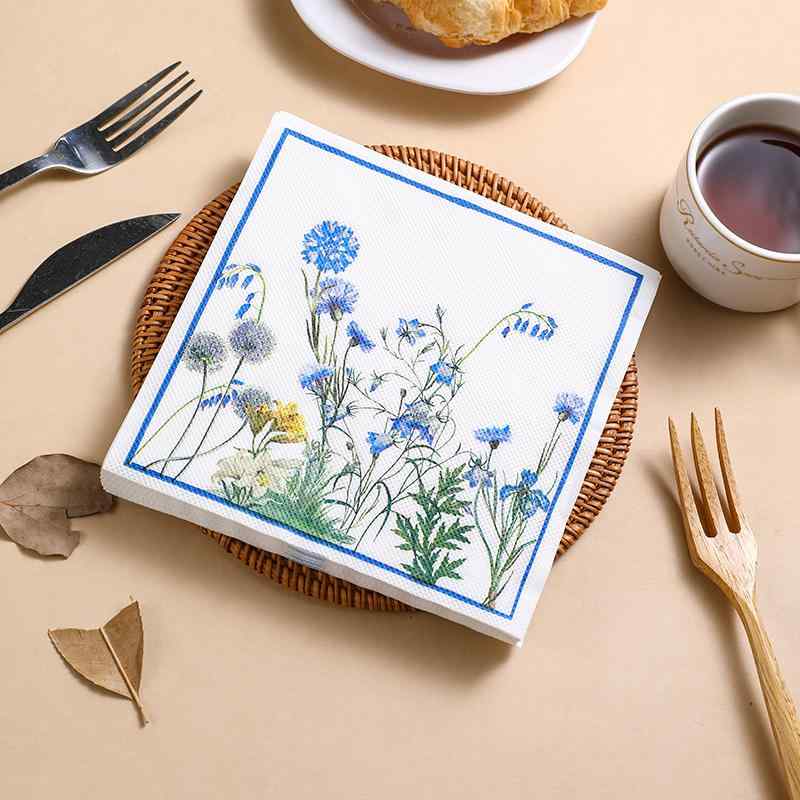 ペーパーナプキン おしゃれ テーブルコーディネート 紙ナプキン ブルー フラワー柄 中華風 プリント 結婚式 カラフル ディナー パーティー 婚礼 イベント テーブル
