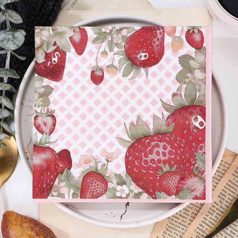 ペーパーナプキン おしゃれ テーブルコーディネート 紙ナプキン ストロベリー カラフル 柄 レストラン ホテル カフェ プリント 20枚 パルプ 紙 インテリア 春夏